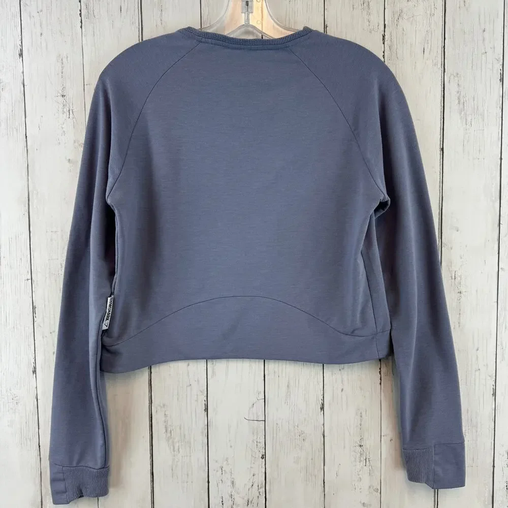 Gymshark Steel Blue Solace Cropped Long Sleeve Tumbhole Sweater Size Small - Picture 10 of 14